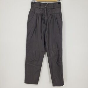 Vintage Toffs 80s Genuine Leather Pleated High Waist Pants Gray Womens Size 6P
